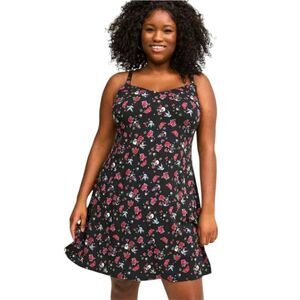 Torrid Plus Size Mini Stretch Challis Skull,Rose,Heart Slip Dress